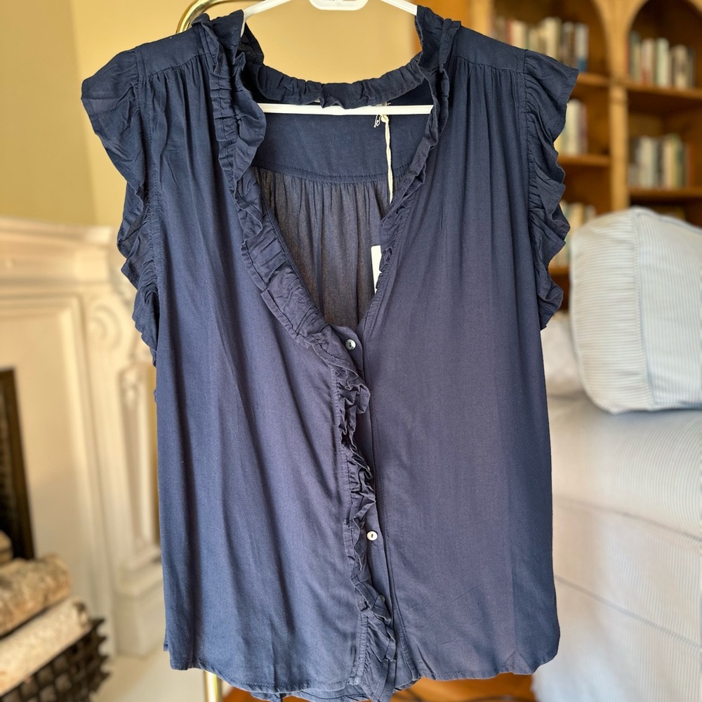 Women's Ruffled Navy Top